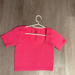Pink Ribbed Square Neck Top